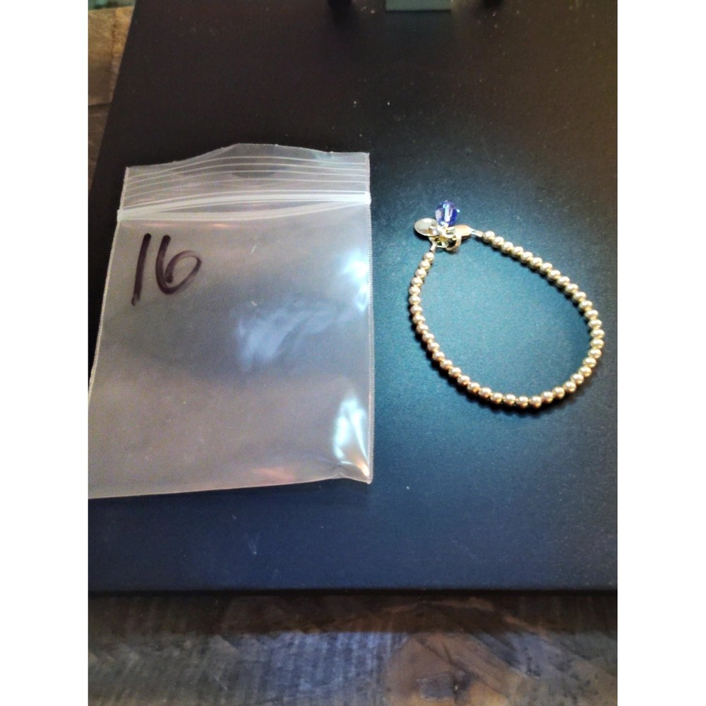Vintage 1/20 Gold Filled Beaded Ball Charm Bracelet Blue Crystal 5.25 In Petite